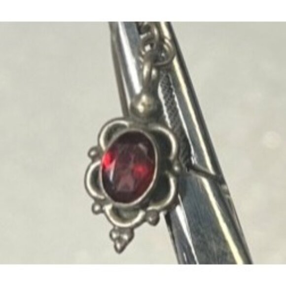 Vtg Sterling Silver 925 Garnet Dangle Earrings Faceted Red Gemstones Tested Boho - Picture 2 of 12